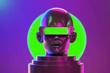 metaverse vr simulation gaming cyberpunk style, digital robot, 3d illustration rendering, virtual reality