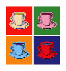 Set Coffee Mug Vector Illustration Pop Art Style