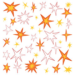 Obraz premium Collection of polygonal stars shapes. Set of abstract vector illustration. Retro style cliparts isolated on white background. Design elements for print, decor, stickers.