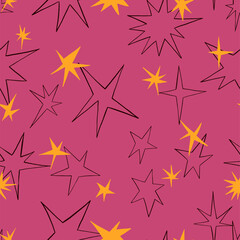 Fototapeta premium Bright ornament of stars shapes. Abstract vector seamless pattern. Design for print, wrapping paper, textile, wallpapers, background, decoration.