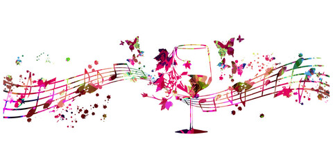  Colorful wine glass with vine vector illustration. Party flyer, wine tasting event, wine festival, celebrations, restaurant poster. Wine drink design for brochure, invitation card, menu, promotion	