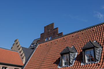 Outdoor view of the house's roof of old town at Kaiserswerth in D&uuml;sseldorf, Germany.