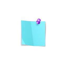 Note paper blue with purple post pin for office memo, notice or business memory communication