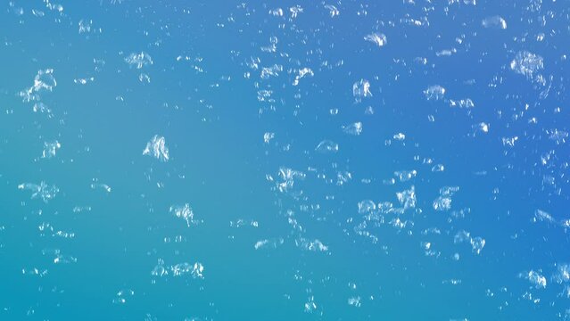 Abstract natural full-frame rising gas bubbles on blue background. Concept loop animation for cleaning and body care product backdrop packshot template, hydrogen power and pure drinking water showcase