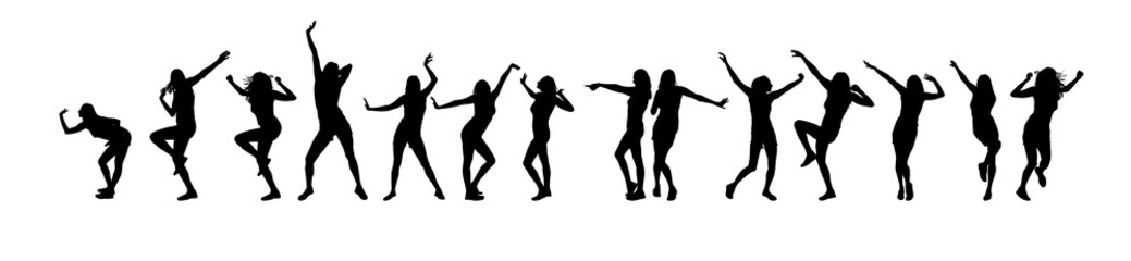 Naklejka na ściany i meble Silhouettes of dancing beautiful girls. Vector illustration