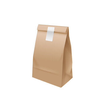 Takeout Food Craft Package Template. Brown Bag Mockup For Pack. Realistic Takeaway Fast Food Pouch