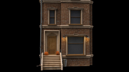 old house with pumpkins on the stairs