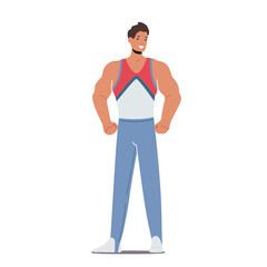 Fototapeta premium Athlete Male Character Posing in Uniform. Muscular Sportsman Weightlifter Isolated on White Background. Weightlifting