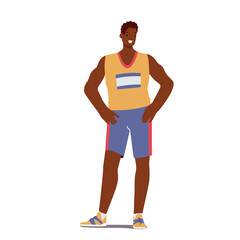Basketball Player Wear Uniform, African Male Character Competition Participant Posing. Sportsman with Dark Skin