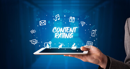 Person holding tablet, social network concept