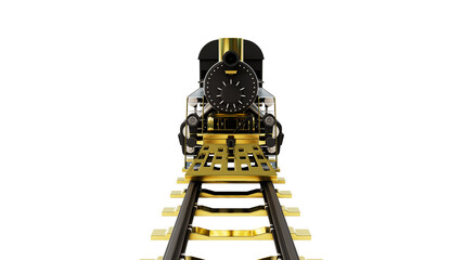 3D render of the vintage of the train. Modern gold train.