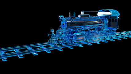 3D render of the vintage of the train. Modern glass train.