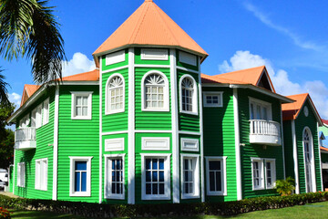  Colorful wooden houses in Santa Barbara de Samana, Dominican Republic,