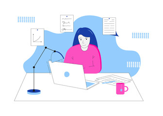 Person gains knowledge for success and better ideas. Online education or business training. Vector