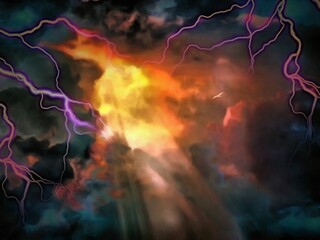 Sunbeam throught stormy clouds