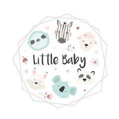 Cute design with adorable animal faces in pastel colors