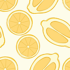 Lemon repeat pattern design. Hand-drawn background. citrus pattern for wrapping paper or fabric.