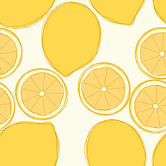 Lemon repeat pattern design. Hand-drawn background. citrus pattern for wrapping paper or fabric.