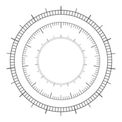 Set of circular 360 degree scale. Barometer, compass, thermometer measuring tool template isolated on white background. Vector graphic illustration.