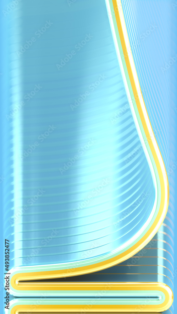 Aufkleber Metallic liquid squiggly flow of thin blue and yellow lines. Abstract 3d rendering background