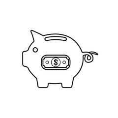 Piggy bank and dollar banknote thin line icon on white background. Icon saving or accumulation of money, investment. The concept of banking or business services. Vector illustration