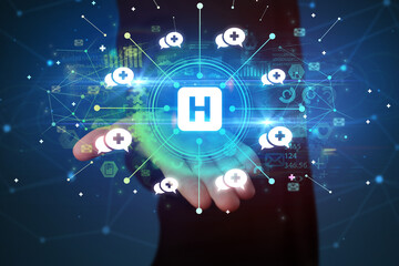 Hand holding healthcare icons concept