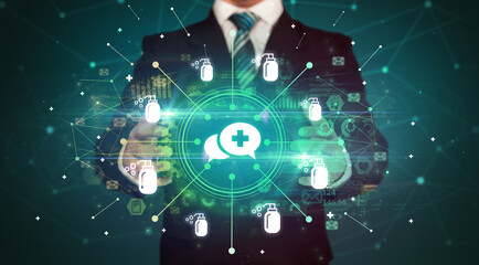 Hand holding healthcare icons concept