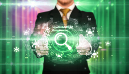 Businessman holding technology icon concept