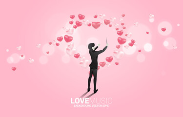 Vector conductor with music melody note dancing flow . Concept background for song and concert theme.