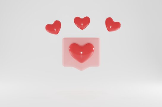 3D pink icon with hearts. like in social networks. love message. 3d render illustration