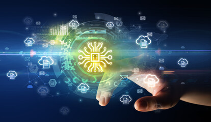 touching with soft gesture multimedia screen with future technology concept