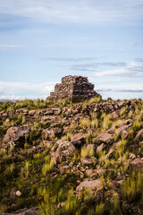 Fototapeta na wymiar Ruins at the top of Amantani Island in Peru. 