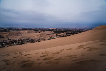 Ica, Peru as seen from the sand dunes at Huacachina. 