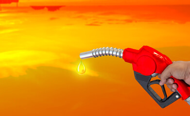 Fuel nozzle Hand holding Oil extracted from the background, clipingpart