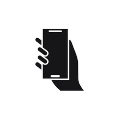 Hand hold the smartphone. Mobile phone touch screen in hand, icon flat design
