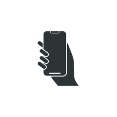 Hand hold the smartphone. Mobile phone touch screen in hand, icon flat design