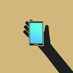 Hands holding phone. Empty screen mock. Social network communication on mobile app. Application on touch screen mobile. Vector flat cartoon design