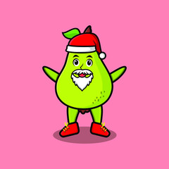 Cute Cartoon mascot character Pear fruit santa claus character christmas in modern design  