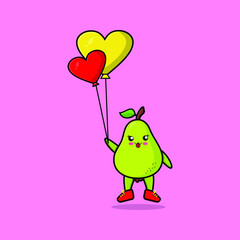 Cute cartoon pear fruit floating with love balloon cartoon vector illustration in concept 3d cartoon style