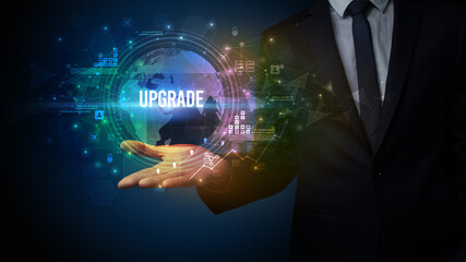 Elegant hand holding technology-related inscription