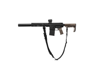 Modern automatic rifle isolated on black background. Weapons for police, special forces and the...