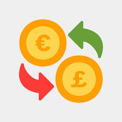 Exchange euro and pound sterling icon in flat style about currency, use for website mobile app presentation