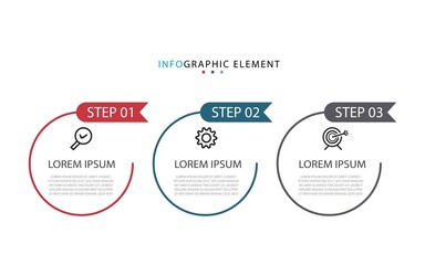 3 steps, option or levels line infographic with label. Timeline info graphic. Business presentation, information brochure, banner, workflow layout template. Vector illustration. Eps10