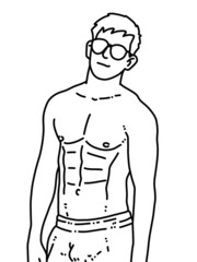 Fototapeta premium black and white of cute man cartoon for coloring