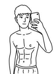 black and white of cute man cartoon for coloring