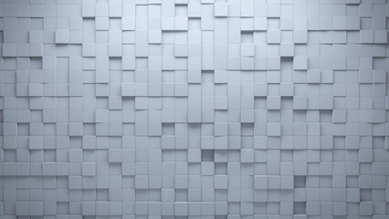 3D, Polished Mosaic Tiles arranged in the shape of a wall. Square, Semigloss, Bricks stacked to create a White block background. 3D Render