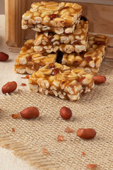 Brazilian sweet pé de moleque. Selective focus.