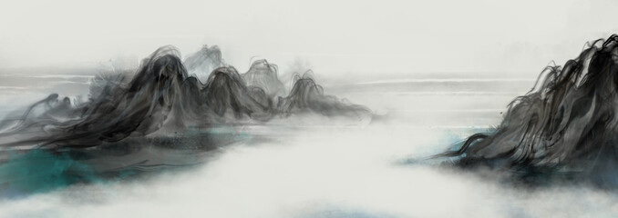 Chinese stijl inkt landschap achtergrond afbeelding
