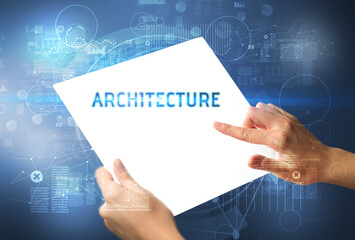 Hand holdig futuristic tablet , technology concept