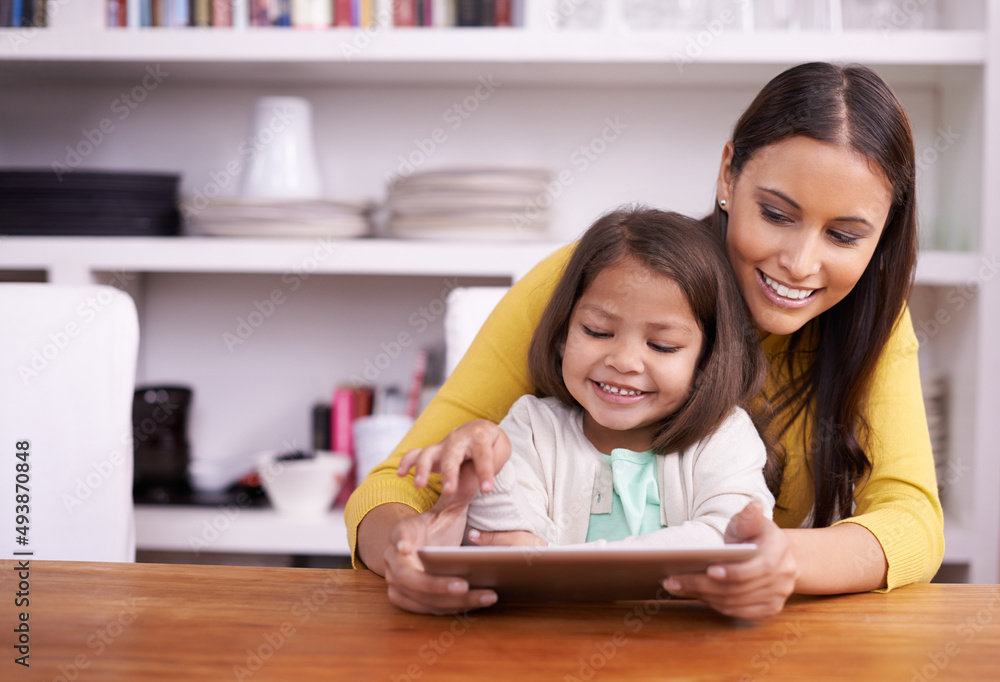 Sticker Thats my favorite one. A mother and daughter working together on a tablet.